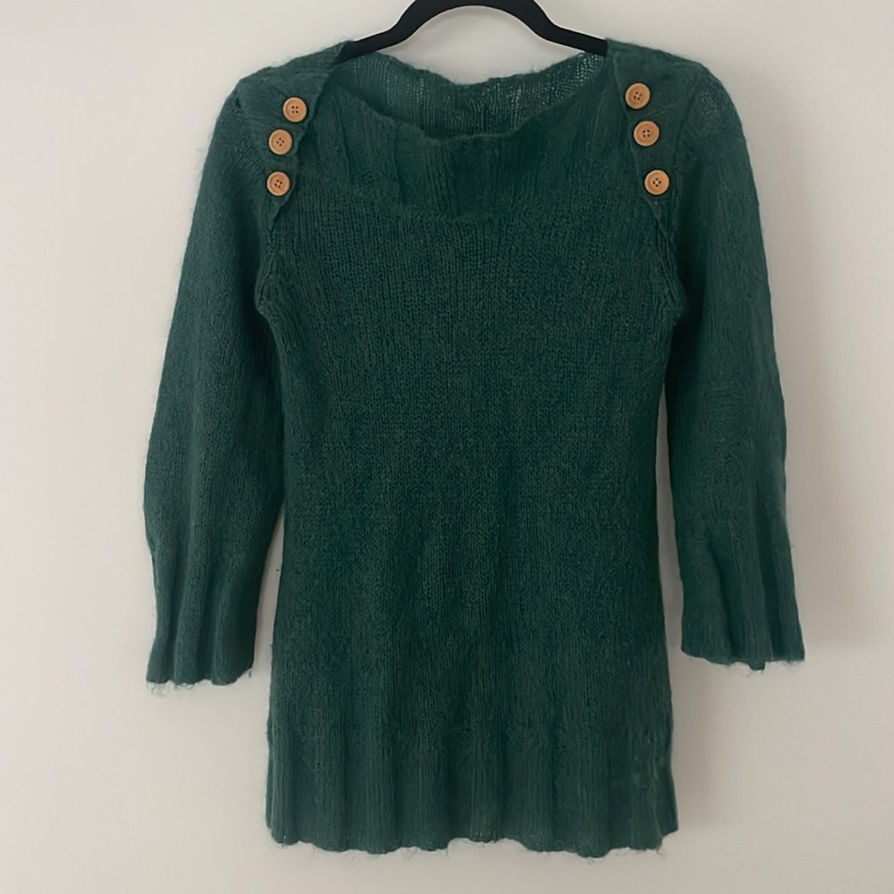 Gorman Australian Designer Mohair Blend 3/4 Sleeve Rib Details Green Small